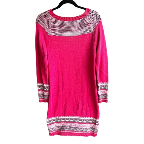 Athleta Size S Pink Cashmere Long Sleeve Round Neck Fair Isle Sweater Dress - Picture 8 of 8